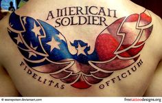 an american soldier tattoo on the back of a man