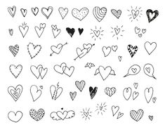 hand drawn hearts with different shapes and sizes on white background, for valentine's day