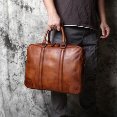 Handmade Full Grain Leather Laptop Bag, Mens Leather Crossbody Bag, Classic Leather Briefcase Men, Leather Messenger Bag, Leather Portfolio, Leather Satchel, Vintage Leather Handbag Briefcase, Best Christmas Gift --------------------------------- Description:-Full Grain Leather and Cotton Lining-Inside one laptop sleeve, one wallet pocket, one phone pocket, one zipper pocket, zipper closure top. -It can hold one 15.6'' laptop, iPad, A4 document files, books, magazines, umbrella, water bottle, cl Brown Business Travel Bag With Smooth Grain, Brown Smooth Grain Travel Bag For Business, Brown Smooth Grain Shoulder Bag For Business Trips, Brown Rectangular Travel Bag With Smooth Grain, Leather Business Travel Bag, Vintage Leather Business Cases, Brown Rectangular Travel Bag For Business, Brown Leather Case For Business Trips, Brown Leather Cases For Business Trips