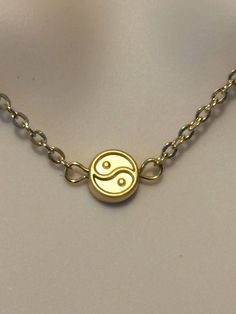 public day collar BDSM Submissive Original DDlg gold stainless steel chain delicate minimal minimalist 22kt matte gold over pewter Yin Yang Relationship Balance, Yin Yang Charm, Training Collar, Matte Gold