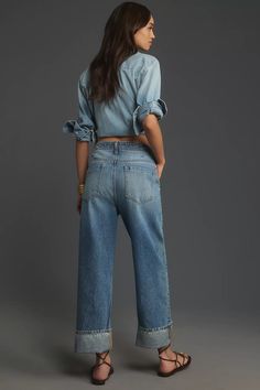 The Lonnie Cuffed High-Rise Crop Jeans by Pilcro | Anthropologie Jeans Outfits, Cuffed Jeans, Party Skirt, Premium Denim