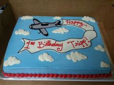 a birthday cake in the shape of an airplane