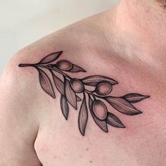 an olive branch tattoo on the chest