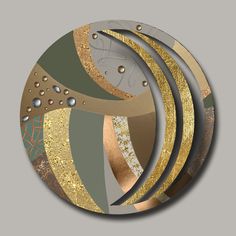 an abstract painting with gold and silver circles