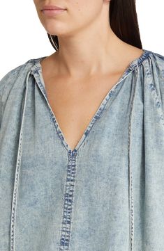 FRAME Tie Neck Denim Top | Nordstromrack Denim Blouse Women, Slender Neck, Concert Looks, Denim Blouse, Neck Ties, Designer Crossbody Bags, Sweaters And Leggings, Tie And Pocket Square, Comfortable Dress