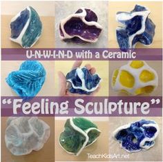 a series of pictures with different shapes and sizes of glass beads on them, including the words'feeling sculpture '