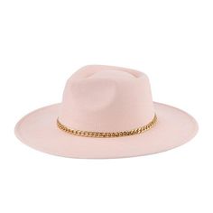 Expertly crafted from high-quality suede felt, this chain belt fedora hat is a must-have fashion accessory for any season. Its wide brim provides both style and sun protection, while the gold chain adds a touch of casual luxury. Lightweight and comfortable, this classic panama style fedora is perfect for fall, winter, summer, and spring. Measurements: Height 4", Brim 3.5", Circumference 47.5". Material composition: 100% polyester. Fedora Hat Style, Panama Style, Summer Fedora, Chic Fashionista, Wide Brim Fedora, Felt Fedora, Cowgirl Hats, Chain Belt, Suede Material