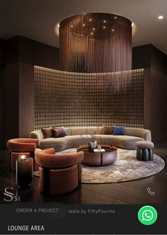 Rounded Sofa, Metal Partition, Premium Interior Design, Villa In Dubai, Palace Design, Leather Wall Panels, Executive Lounge, Home Theater Room Design, Theater Room Design