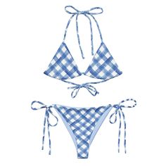 Blue Gingham String Bikini 70s Bathing Suit, Hippy 70s, Unique Bikinis, Tank Bikinis, Swimsuit Collection, Euro Summer, Best Swimsuits, Clothing Pieces, 50 Style