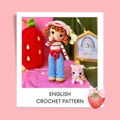 an english crochet pattern for a doll with a teddy bear and other items