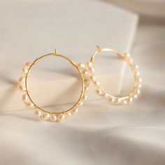 "Small Pearls Hoop Earrings, Wedding Hoop Earrings, Gold Pearl Hoop Earrings, White Seed Pearl Earrings, Wire Wrapped Pearl Hoops, Gift Idea ITEM DETAILS: * 18k gold plated hoop * Fresh water pearl MEASUREMENTS: * Length 2.5cm/0.98\" * Width 2.5cm/0.98\"" Hoop Earrings Wedding, Wire Wrapped Pearl, Earrings Gold Pearl, Wedding Hoop, Earrings Wire, Different Shades Of Green, Pearl Hoop Earrings, Fresh Water Pearl, Earrings White