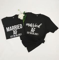 "Married AF Shirts, Wifey Hubby Shirts, Honeymoon Shirts, Couples Shirts, Bride Shirts, Groom Shirts, Mr And Mrs Shirt, Just Married Shirts, Couple Shirt, Custom Shirt H O W T O O R D E R 1. Simply select the size of your shirt individually and then click \"Add to Cart\" 2. Repeat each step for each shirt that you need. Add as many as needed to your cart and then proceed to checkout. 3. Submit order ♥ The items are printed after the payment has been cleared within 1-3 business days, sometimes fa Just Married Shirts, Married Af, Couples Shirts, Married Shirt, Wedding Shirt, Honeymoon Shirts, Mrs Shirt