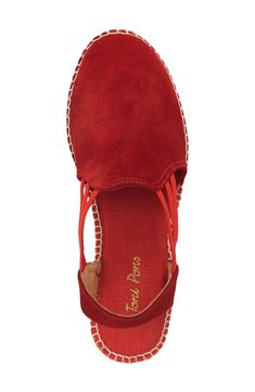 Sophistication and ease combine on this chic sandal from Toni Pons, a company that has been making stylish espadrilles for over 50 years. With a leather-lined toe box and elastic bands for a comfy, custom fit, you'll want to wear this sandal all summer long. 1 1/4" heel; 3/4" platform (size 39). Suede or textile upper/leather and textile lining/synthetic sole. By Toni Pons; made in Spain. Women's Shoes. Casual Red Closed Toe Slingback Sandals, Red Closed Toe Slingback Sandals For Summer, Casual Red Slingback Sandals For Spring, Red Slingback Sandals For Spring Beach, Red Flat Heel Slingback Sandals For Summer, Red Flat Sandals With Rubber Sole, Chic Flat Espadrille Sandals, Red Slingback Sandals For Beach, Red Flat Slingback Sandals For Spring