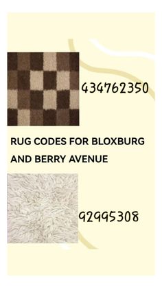 the rug code for bloxburg and berry avenue is shown in three different colors