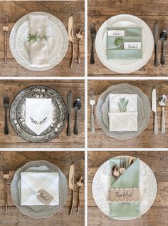 the table is set with silverware and place settings, along with pineapple napkins