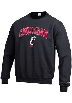 Champion Cincinnati Bearcats Arch Mascot Sweatshirt - Black Black Arch, University Of Cincinnati, Team Mascots, Champion Crewneck, Texas Tech Red Raiders, Red Raiders, Cincinnati Bearcats, Texas Tech, Print Graphic