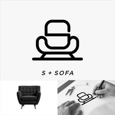 the logo for s + sofa is designed to look like a chair with a foot rest