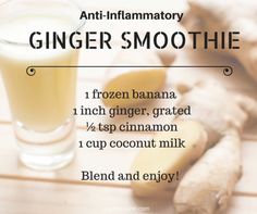 ginger smoothie recipe with ingredients on wooden table