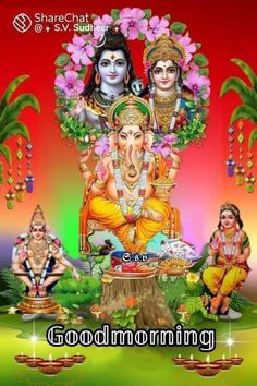 an image of lord ganesha and his family on the occasion of good morning