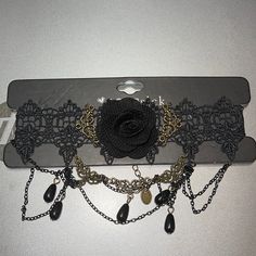 This Necklace Is Stunning. It Was Sold At Hot Topic Stores And Is Brand New. Black Steampunk Jewelry For Party, Black Emo Jewelry For Party, Black Emo Style Necklace For Party, Adjustable Black Steampunk Choker, Steampunk Black Choker Jewelry, Black Rose Design Party Jewelry, Goth Wishlist, Hot Topic Aesthetic, Hot Topic Store