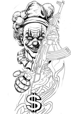 Money Tattoo Ideas, Clown Tattoos, Dollar Tattoo, Cartoon Tattoo Ideas, Modern Art Tattoos, Animated Shows, Half Sleeve Tattoos Drawings