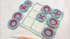 the crochet pattern has been made to look like buttons