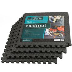 four pieces of rubber flooring with the words easimat on top of them