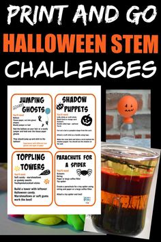 Image of a sheet of four printable STEM challenges for Halloween. Stem Night Ideas, Stem Challenges For Kids, Simple Stem Challenges, Halloween Stem Challenge, Stem Night, Challenges For Kids, Gummy Sweets, Halloween Stem, Mathematics Activities