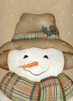 a painting of a snowman wearing a hat and scarf