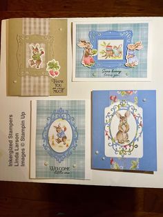 four different cards with bunny images on them