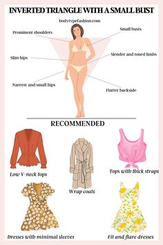 How to dress inverted triangle with a small bust - Fashion for Your Body Type Small Bust Fashion, Unique Body Features, Dresses For Broad Shoulders, Romantic Clothing Style, Fashion Terminology