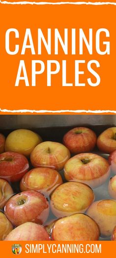 an orange box filled with lots of red and yellow apples next to the words canning apples