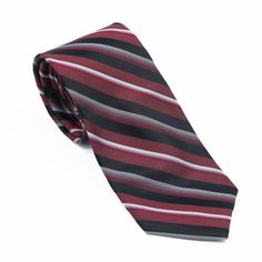 M Collection by Michael Strahan 100% Silk Necktie Charcoal/Red Tie. This item is Brand New! Classic Striped Tie For Black Tie Occasions, Classic Striped Tie For Black Tie Events, Classic Striped Ties For Black Tie Events, Striped Business Neckwear Ties, Striped Business Neckwear, Striped Standard Tie For Formal Occasions, Red Ties For Black-tie Events, Classic Red Neckwear With Ties, Red Standard Tie For Formal Occasions