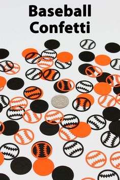 baseball confetti with orange and black circles