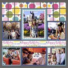 a collage of photos with people and balloons in the background, including children's birthday pictures