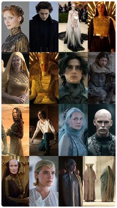 many different pictures of people with hair and makeup, all dressed in medieval clothing or costumes