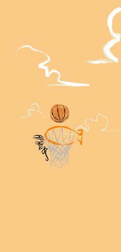 a drawing of a basketball going through the hoop