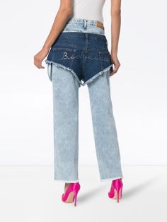 Natasha Zinko High Waisted Jeans With A Denim Shorts Layer Aw18 | Farfetch.Com Spring Deconstructed Denim Bottoms, Spring Deconstructed Denim Blue Bottoms, High Waist Rigid Denim Summer Bottoms, Trendy Deconstructed Bottoms For Spring, High-waisted Denim Shorts With Five Pockets, Deconstructed Denim Bottoms In Dark Wash, Dark Wash Deconstructed Denim Bottoms, Deconstructed Dark Wash Denim Bottoms, Dark Wash Deconstructed Cotton Bottoms