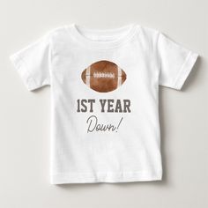 Celebrate your little one's first birthday party with this football themed shirt. White Number Print Top For Football Season, White Number Print Top For Football, White Shirt For Game Day Football Season, White Shirt For Football Game Day, Number Print T-shirt For Game Day During Football Season, White Number Print T-shirt For Football Season, Mouse Watercolor, Football Birthday Party, Birthday Party Design