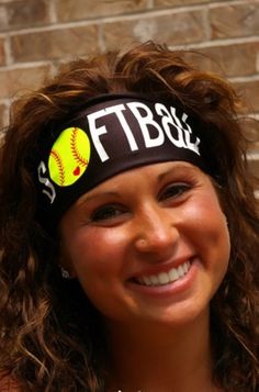 a woman wearing a headband with softballs on it and the words ftbq