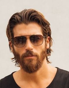 Haircuts For Men’s Long Hair, Hairstyles For Men With Big Foreheads, Pushed Back Hair Men, Mens Medium Length Hairstyles Straight, Beard And Mustache Styles, Mens Hairstyles With Beard, Mustache Styles