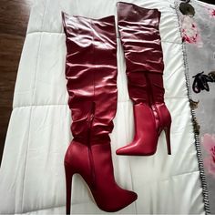 Brand New No Tags Never Worn Size 8 Red Leather Thigh, High Boots Super Comfortable No Lowball Offers I’m Not Desperate Or Dumb Absolutely No Communication Outside Of This Website! No Communication, Modern Feminism, Thigh High Heels, Leather Thigh High Boots, Thigh High Boots, Thigh High, Thigh Highs, High Boots, Lady In Red