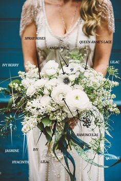 an image of a woman holding a wedding bouquet in her hand with the words on it