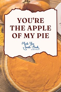 there is a pie with the words you're the apple of my pie on it