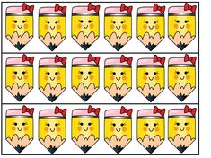 a set of cartoon faces with bows on their heads and eyes, all in the same pattern