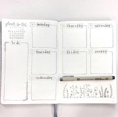 Bullet journal 2 page weekly spread Weekly Spread Bullet Journal, Weekly Bullet Journal, Weekly Log, Bullet Journal Page, Bullet Journal 2019, Bullet Journal Hacks