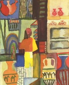 an abstract painting with vases and other items in it's foreground,