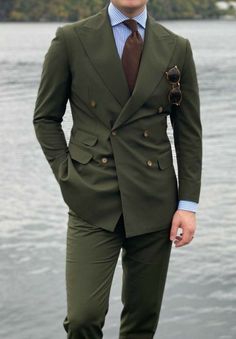 Green Suit Men, Double Breasted Suit Men, Olive Green Suit, Green Suit