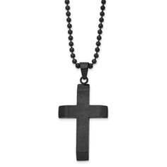 Celebrate and honor all special occasions with jewelry of religious significance! Our collection of spiritually inspired designs that show faith, hope and devotion are perfect for commemorating life's milestones. This men's black-plated stainless steel necklace features a brushed beveled cross pendant that is approximately 29mm (1 1/8 inch) in width by 58mm (2 1/4 inch) in length, which includes the bail. It hangs on a 2.5mm width by 24-inch long black-plated bead chain that closes with a fancy Black Cross Necklace, Bow Jewelry, Black Cross, Black Plates, Bead Chain, Jewelry Manufacturers, Steel Necklace, Jewelry Companies, Online Jewelry Store