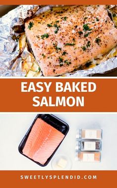 salmon baked in foil with butter and seasoning on the side